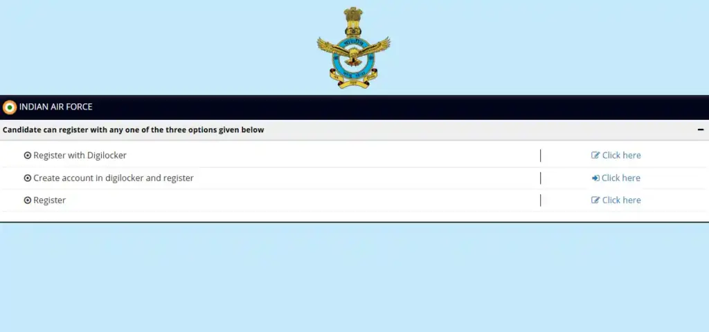 Registration option for Air Force Agniveervayu Recruitment 2026