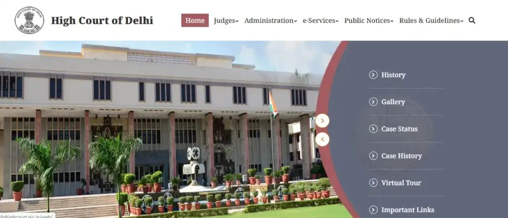Delhi High Court website home page for Delhi High Court JJA Recruitment 2026