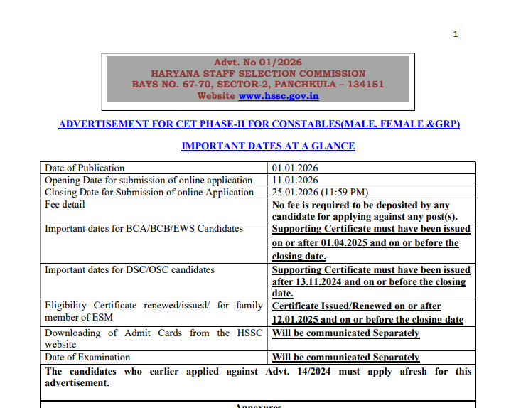 Haryana Police Constable Notification 2026 – Details