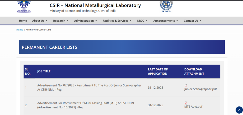 CSIR NML MTS Recruitment 2026 CSIR NML MTS Recruitment 2026 – ऑनलाइन आवेदन कैसे करें?