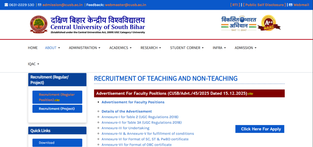 CUSB Non Teaching Recruitment 2026 How to Apply – CUSB Non Teaching Recruitment 2026