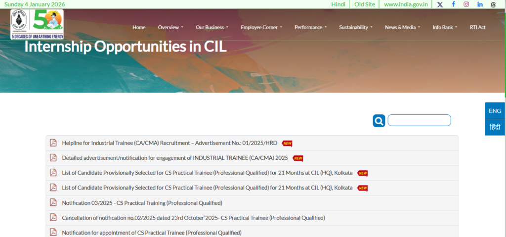 Coal India Industrial Trainee Recruitment 2026: ऑनलाइन आवेदन प्रक्रिया 