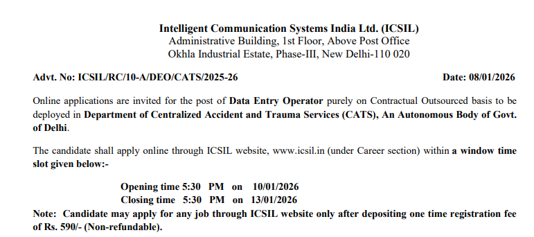 ICSIL Data Entry Operator Recruitment 2026 ICSIL Data Entry Operator Recruitment 2026: Notification Details