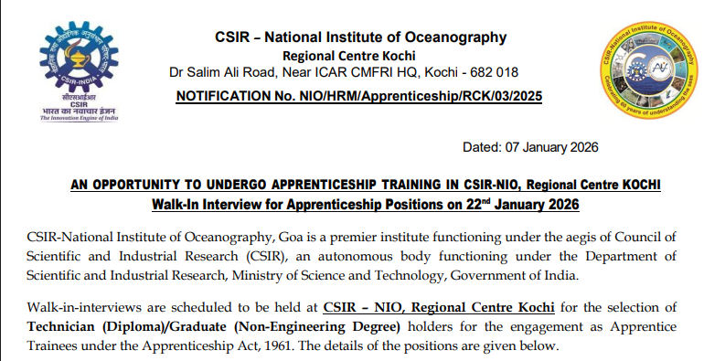 CSIR NIO Recruitment 2026: Notification Details