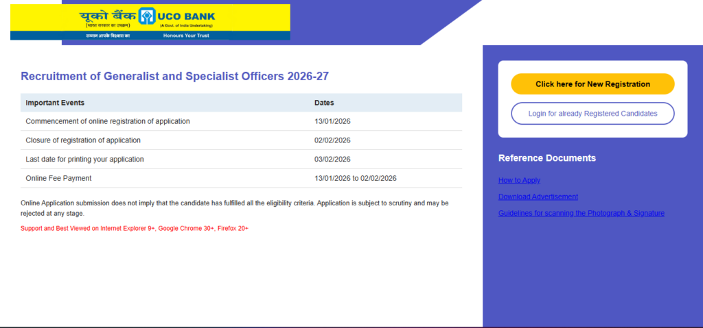 How to Apply Online For UCO Bank Recruitment 2026