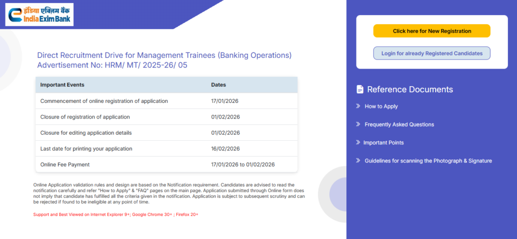 How to Apply Online for Exim Bank Management Trainee Recruitment 2026