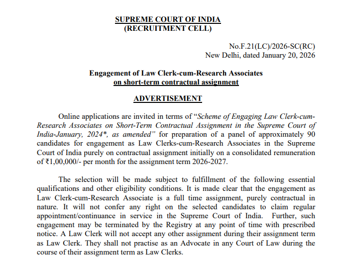 Supreme Court Law Clerk Recruitment 2026: Overview