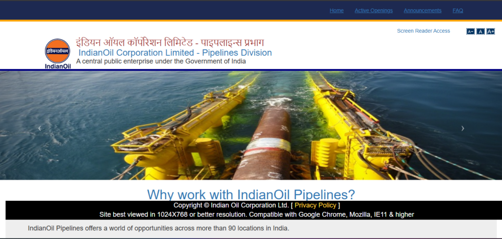 IOCL Pipelines Division Recruitment 2026 Apply Online