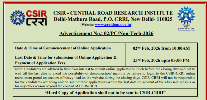 CSIR CRRI Non-Technical Recruitment 2026 CSIR CRRI Non-Technical Recruitment 2026: Overview