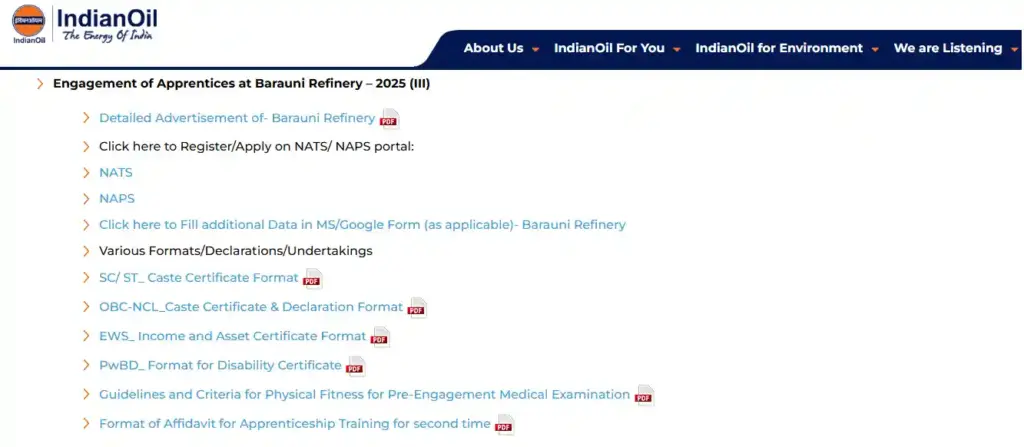 Bihar SSC Inter Level Vacancy 2025 Apply option for IOCL Barauni Refinery Apprentice Recruitment 2026