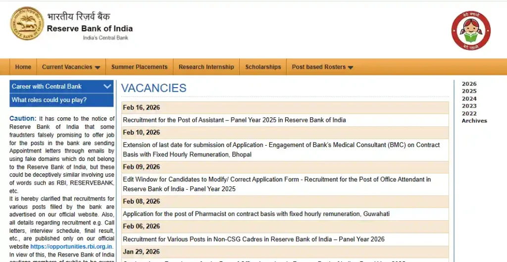 Indian Army Agniveer Rally Recruitment 2026 Vacancy details for RBI Assistant Recruitment 2026