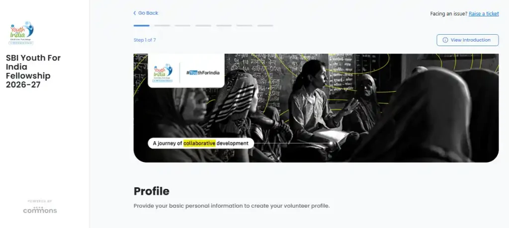 Application form for SBI Youth for India Fellowship 2026