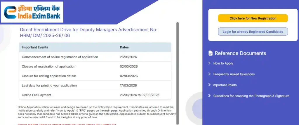 RRB Section Controller Answer Key 2026 IBPS website registration option for Exim Bank Deputy Managers Recruitment 2026