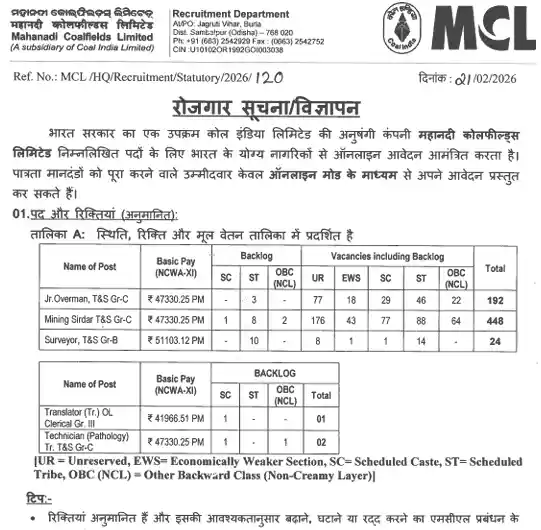 RRB Section Controller Answer Key 2026 Official Notification for Mahanadi Coalfields MCL Recruitment 2026