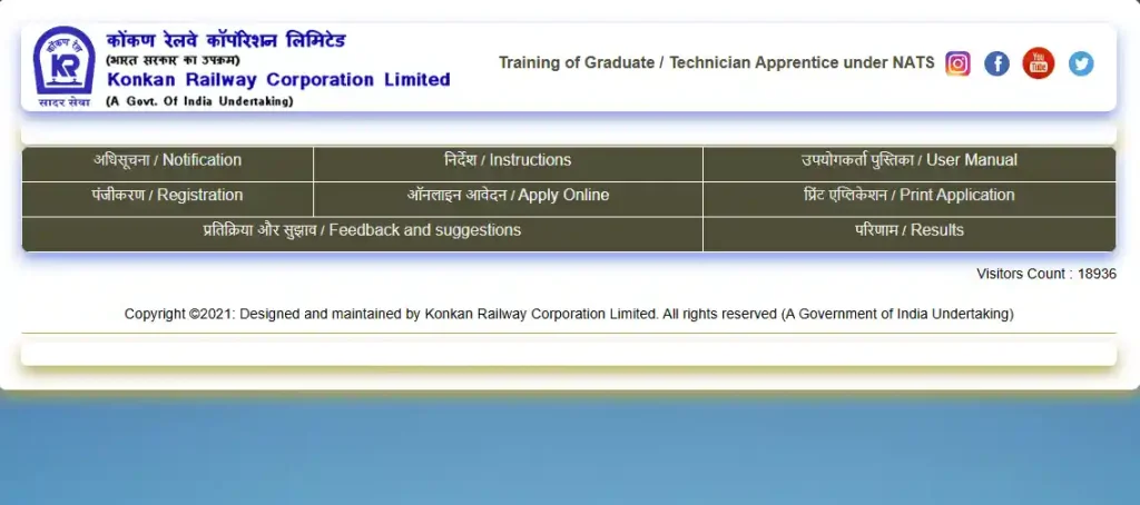 registration anf login option for Konkan Railway Apprentices Recruitment 2026