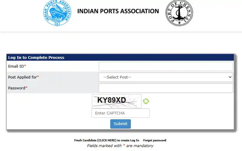 Login form image for IPA Executive Level Recruitment 2026
