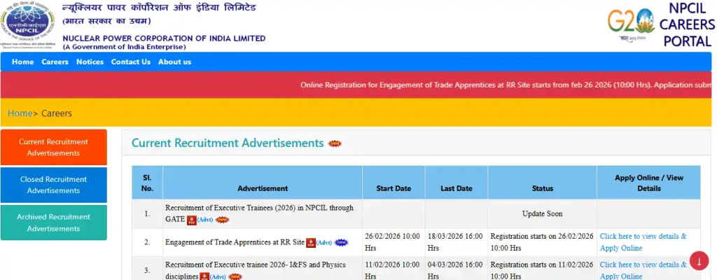 BARC ITI Apprentice Recruitment 2026 Apply Option for NPCIL Rajasthan Trade Apprentice Recruitment 2026