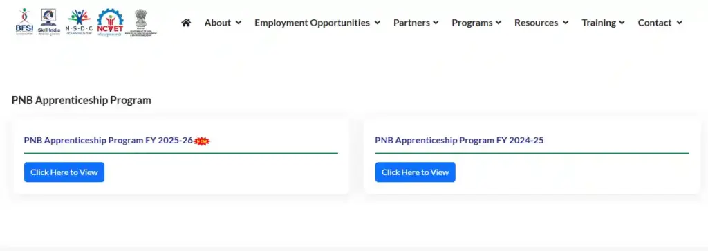 PNB Apprenticeship Program FY 2025-26 Option for PNB Bank Apprentice Recruitment 2026