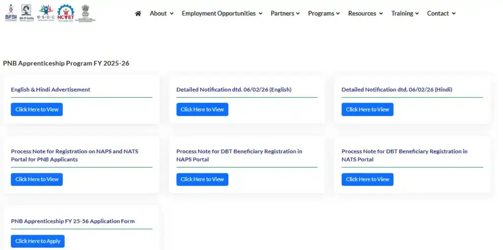 Notification and apply option for PNB Bank Apprentice Recruitment 2026