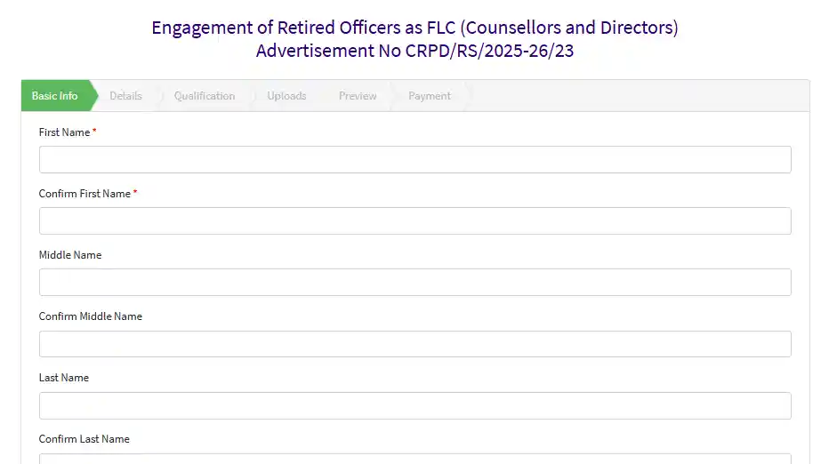 registration page for apply SBI FLC Counsellor and Director Recruitment 2026