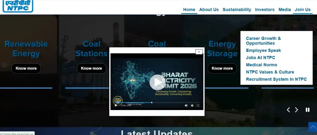 NTPC website homepage image of NTPC Engineering Executive Trainees Recruitment 2026