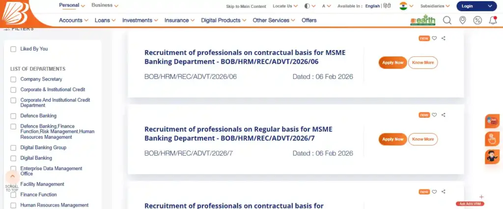 All posts of Bank of Baroda Recruitment 2026 and apply link