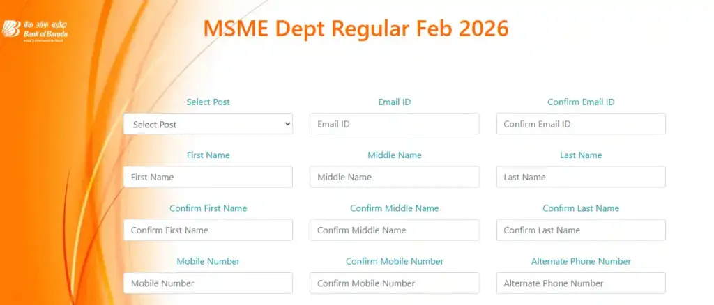 Registration form image for Bank of Baroda Recruitment 2026