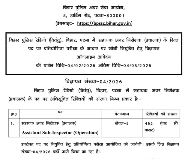 Official Notification image of Bihar Police ASI Recruitment 2026