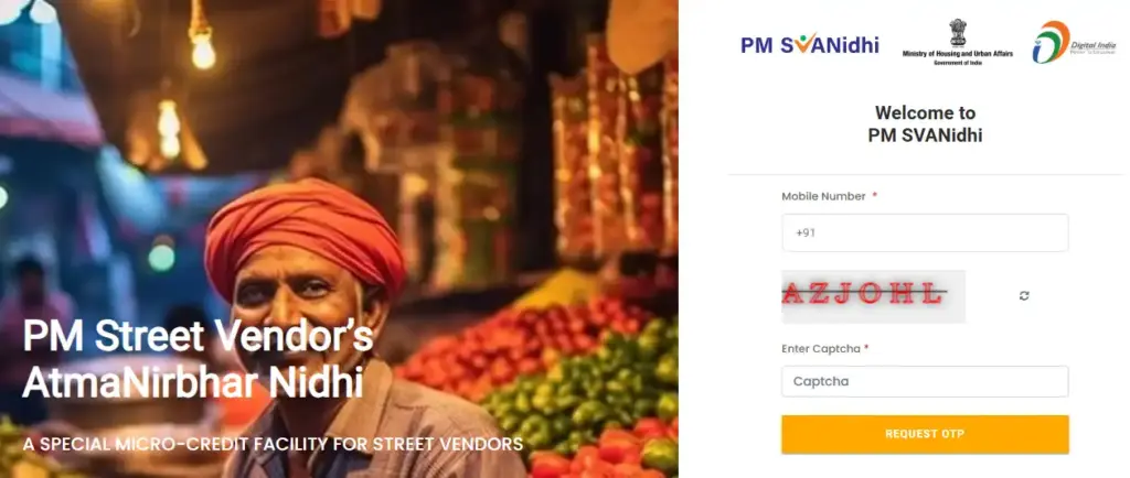 Login Page for PM SVANIDHI Credit Card 2026