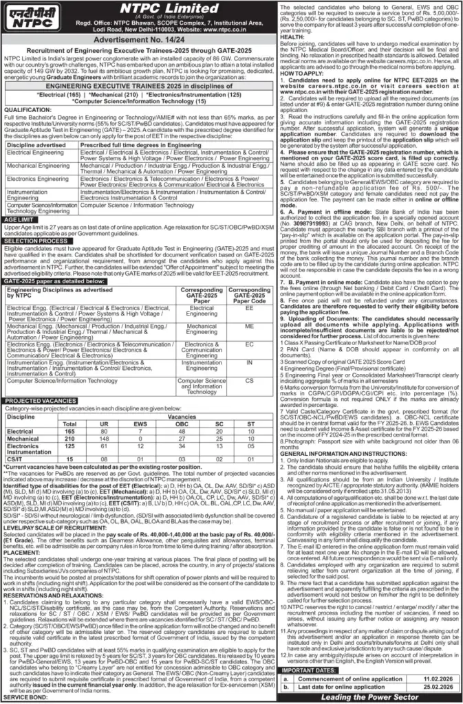 Official notification image of NTPC Engineering Executive Trainees Recruitment 2026