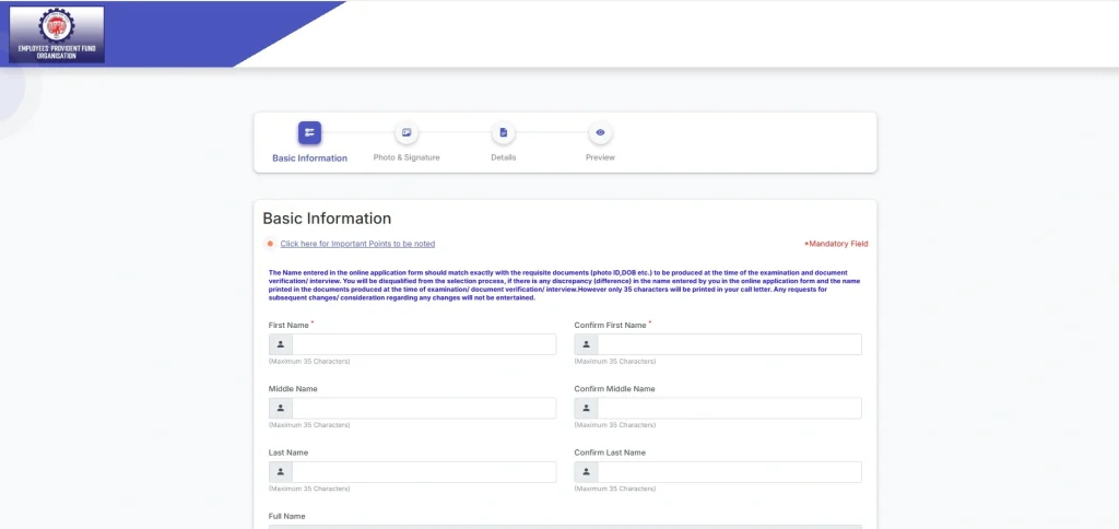 EPFO LDCE Recruitment 2026 EPFO LDCE Recruitment 2026 Registration step 1