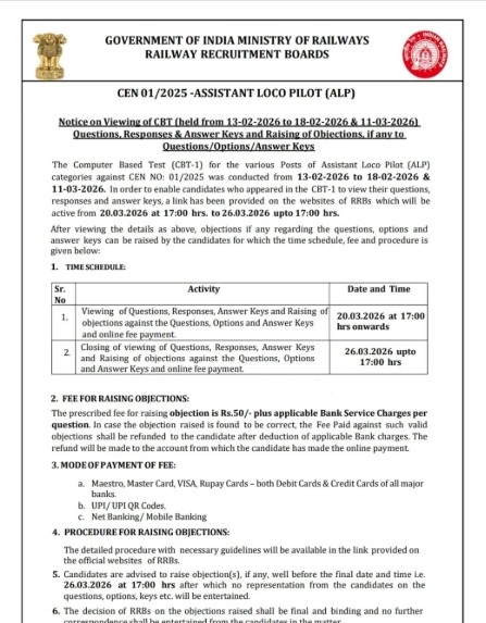 RRB ALP Answer Key 2026 Official Notification