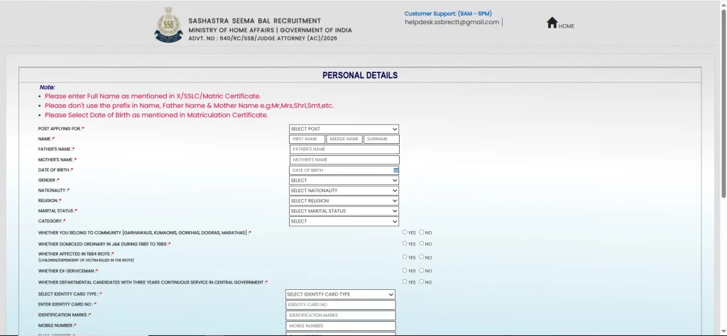 Register Option for SSB Head Constable Recruitment 2026