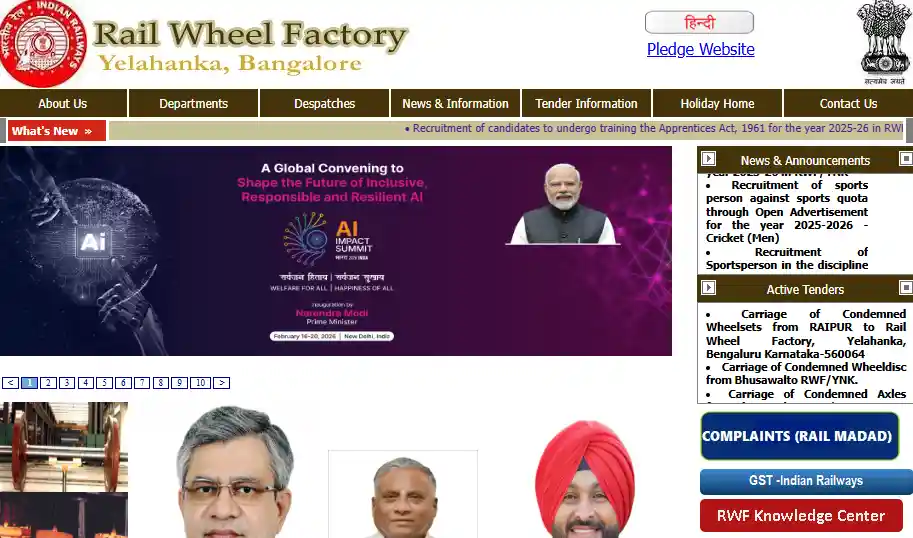 Rail Wheel factory website home page for Rail Wheel Factory Apprentice Recruitment 2026
