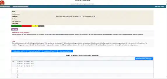 Answer key part A image for SSC MTS Answer Key 2026