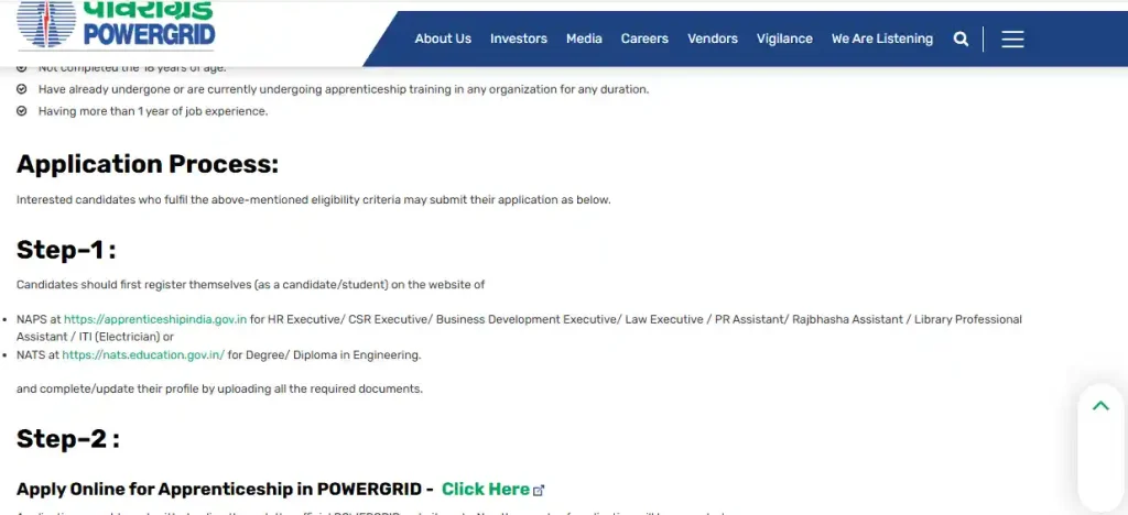 Apply link for POWERGRID Apprentices Recruitment 2026