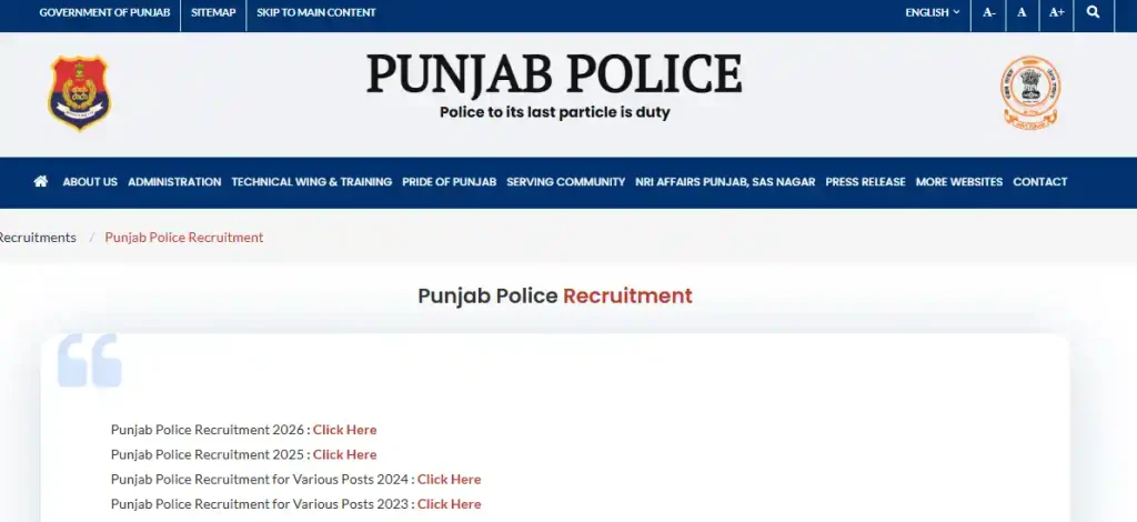 Links for Punjab Police Constable Recruitment 2026