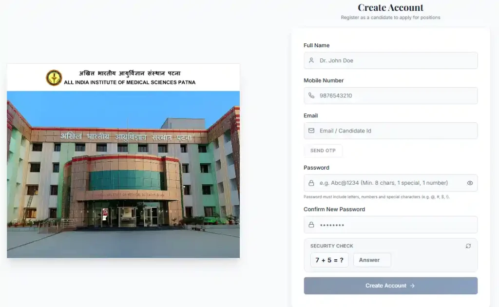 AIIMS Patna Faculty Recruitment 2026 Sign Up option for AIIMS Patna Faculty Recruitment 2026