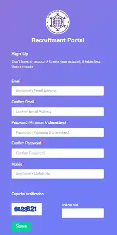 Sign Up form for IIT Bhilai Recruitment 2026