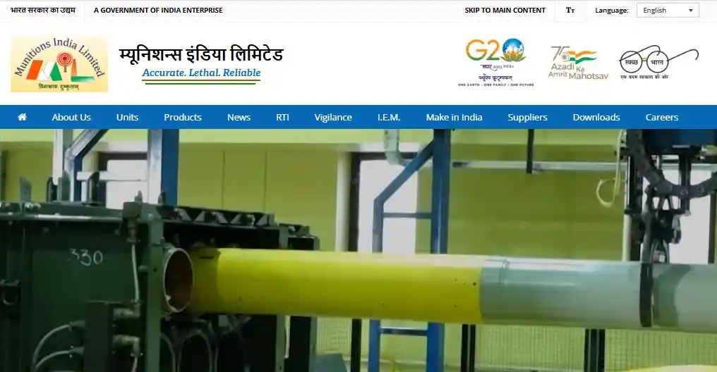 CTET FEB 2026 Result munitionsindia.in website homepage image of Ordnance Factory Chanda Recruitment 2026