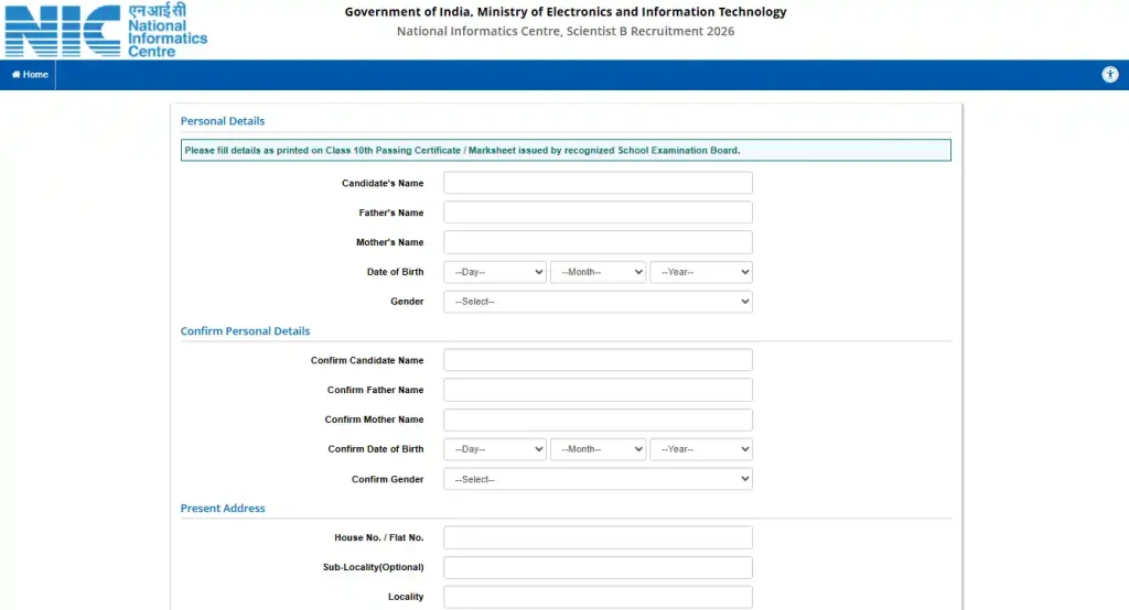 registration form image of NIC Scientist B Recruitment 2026