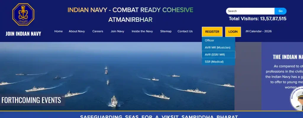 Registration option for Indian Navy Agniveer SSR, MR & SSR (Medical) Recruitment 2026