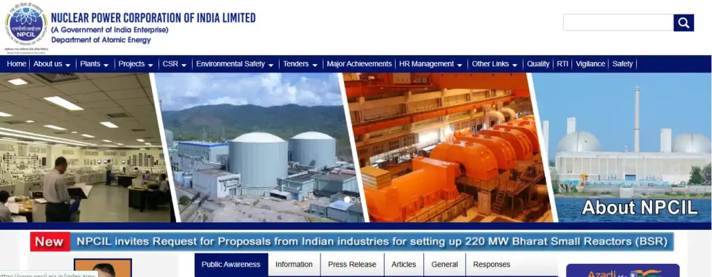 NPCIL website homepage for NPCIL Apprentice Recruitment 2026