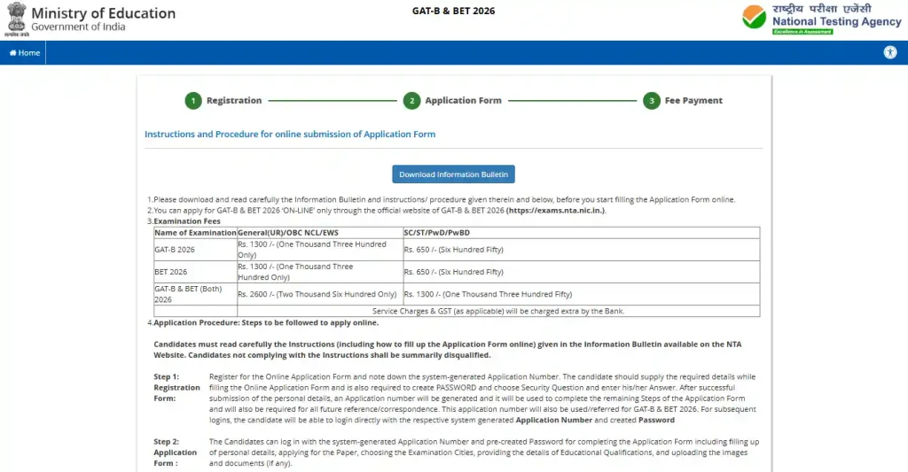 Instructions and Procedure for NTA GAT-B & BET Admission 2026