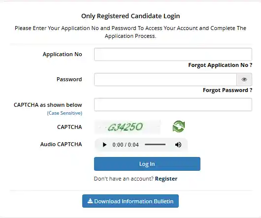 Login form image for NTA GAT-B & BET Admission 2026