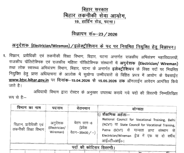 BTSC Polytechnic Instructor Recruitment 2026