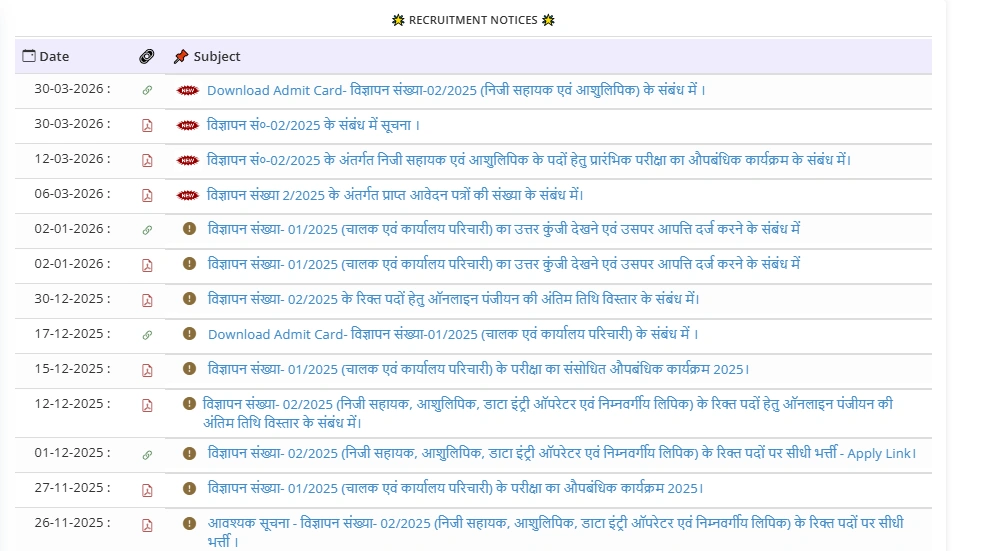 DGQA Recruitment 2026 Bihar Vidhan Parishad Admit Card 2026 Notice Board