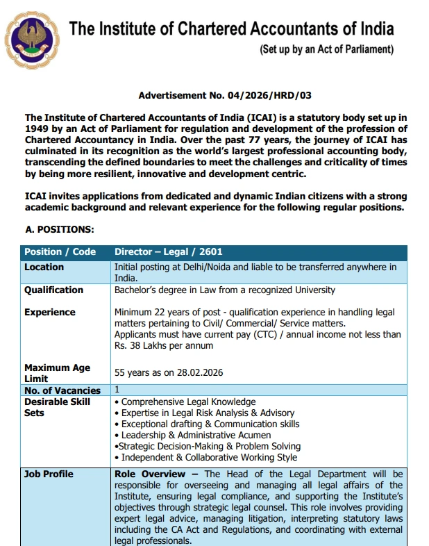 DGQA Recruitment 2026 ICAI Executive Officer Recruitment 2026 Official Website