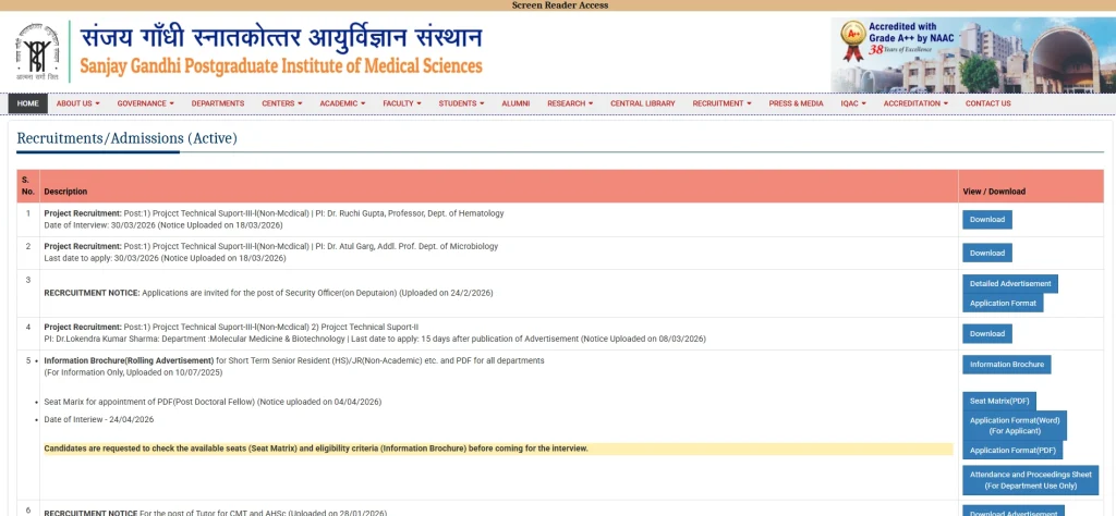 Bihar Jeevika Result SGPGI Nursing Officer Recruitment 2026 Step 1