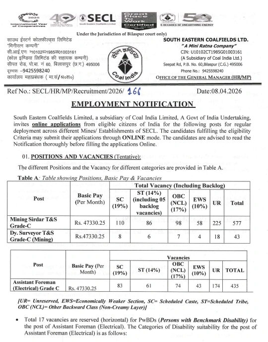 SECL Recruitment 2026 notice